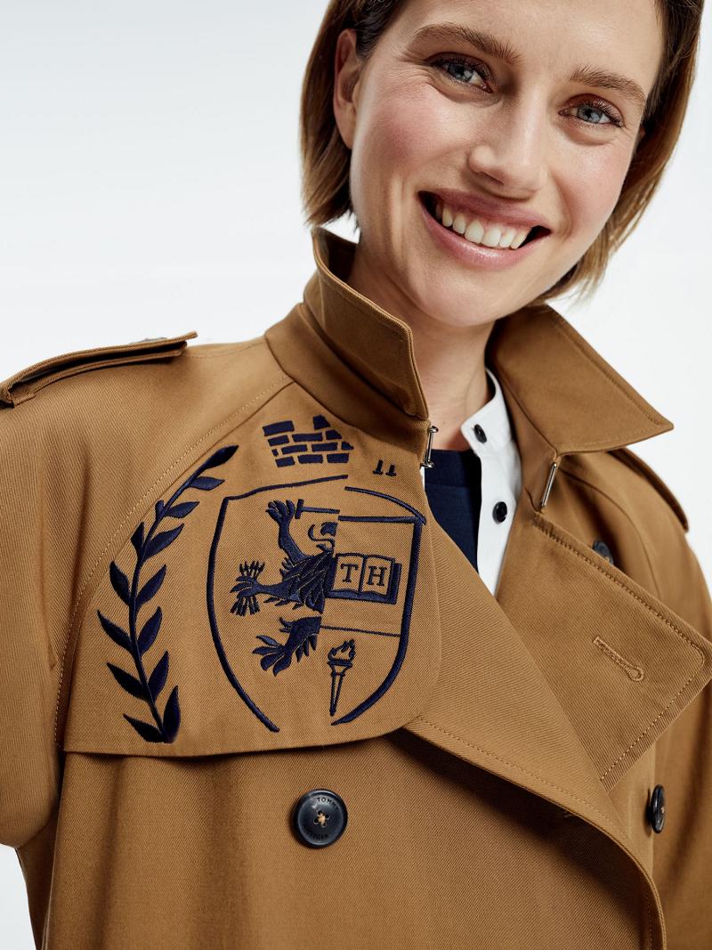 Női Tommy Hilfiger Icon Crest Trench Kabátok Khaki | HU 32UZG